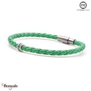 Cuir d'agneau: Bracelet cuir tressé simple tours vert jade PPJ Taille XL