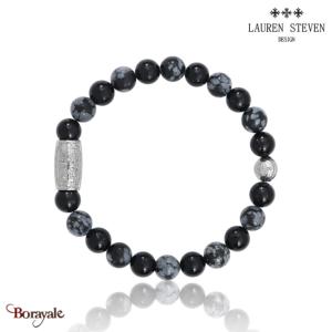 Bracelet Prosperite Lauren Steven Agate Noire Perles de 08 mm Taille M 19,5 cm