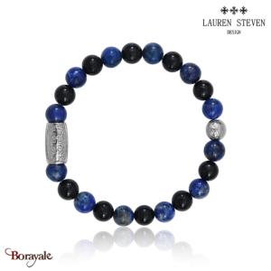 Bracelet Prosperite Lauren Steven Agate Noire Perles de 08 mm Taille L 20,5 cm
