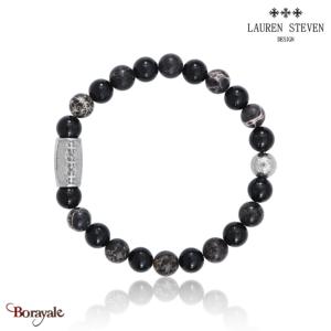 Bracelet Prosperite Lauren Steven Agate Noire Perles de 08 mm Taille M 19,5 cm