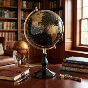 Grand Globe Terrestre Philéas 40 cm Noir et Or - Home Edelweiss JD835