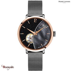 Montre PIERRE LANNIER Collection CELESTE Noir milanais Gris automatique Femme