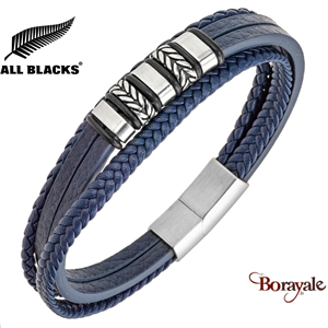 Bracelet All Blacks bijoux Homme acier et cuir 682289