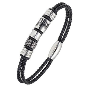 Bracelet All Blacks bijoux Homme acier et cuir 682347