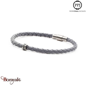 Bracelet PPJ Cuir tressé Simple tour Gris-Perle Taille M