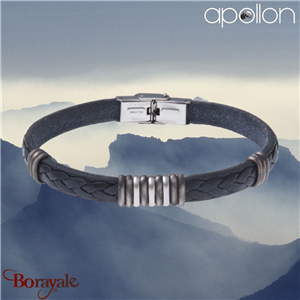 Bracelet homme Apollon, acier et cuir italien bleu nuit