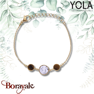 Bracelet Yola Nature Pièces Howlite et Œil de tigre Acier plaqué IP doré IG-314