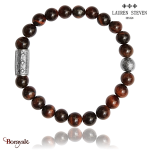 Bracelet Prosperite Lauren Steven Œil De Tigre Rouge Perles de 08 mm Taille M 19
