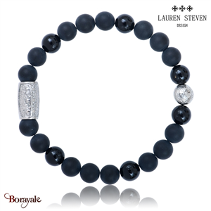 Bracelet Prosperite Lauren Steven Onyx Noir Perles de 08 mm Taille M 19,5 cm