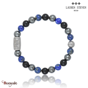 Bracelet Prosperite Lauren Steven Hematite Perles de 08 mm Taille M 19,5 cm