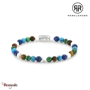 Bracelet Rebel & Rose 6 mm Howlite blanc, Lapis lazuli, Turquoise, malachite com