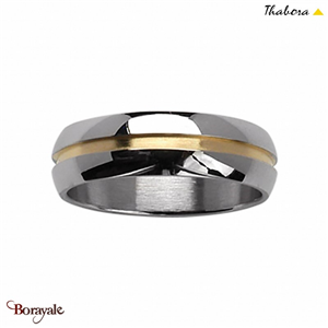 Bague THABORA Homme bicolore acier et doré Taille 56