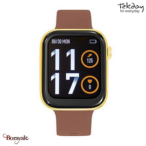 Montre TEKDAY pavé connectée unisexe boîtier doré, silicone marron 656520