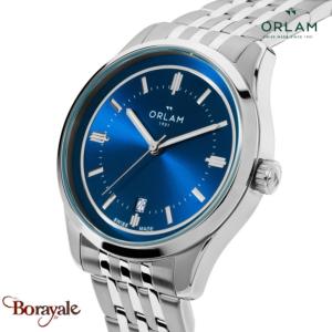 Montre Homme Orlam Pulse cadran bleu bracelet acier argenté étanche 10 ATM ORSSB