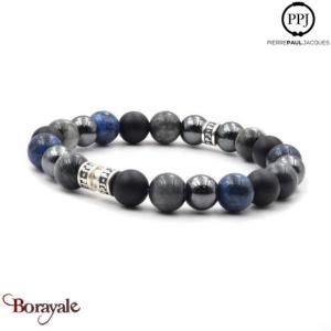 Onyx, Hématite, Faucon, Deep blue: Bracelet Pierres fines 8 mm PPJ Taille M