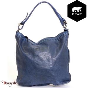 Sac épaule Bear Design en Cuir de vachette lavé Bleu pétrole Collection : Lavato