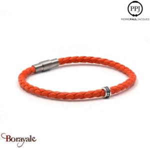 Bracelet PPJ Cuir tressé Simple tour Orange Taille XL