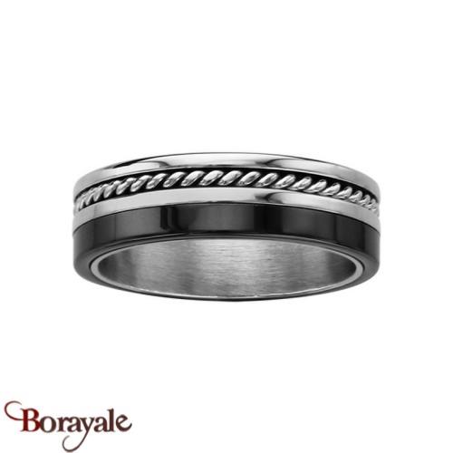 Bague THABORA Homme Fils torsades Cable acier et ceramique noir Taille 66