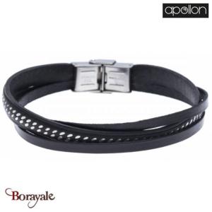 Bracelet cuir italien noir, Collection: cuir et acier APOLLON