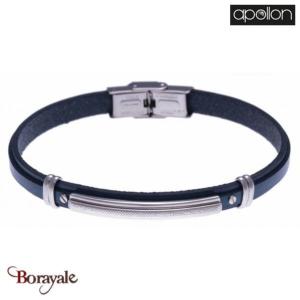 Bracelet Acier et cuir bleu italien, Collection: cuir et acier APOLLON