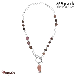 Collier Spark Rhodonite cristal autrichien sur argent A0297RH
