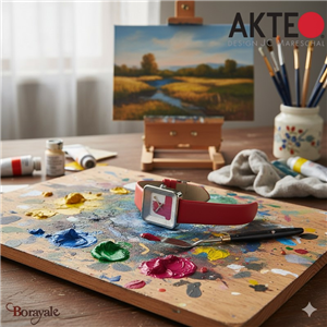 Montre AKTEO Art - Peinture Esquisse rouge 29 mm argent carrée APe35