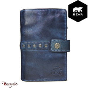 Portefeuille Bear Design en Cuir de vachette lavé Bleu pétrole Collection : Lava