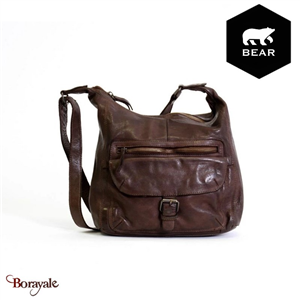 Sac bandoulière Bear Design en Cuir de vachette lavé Brun