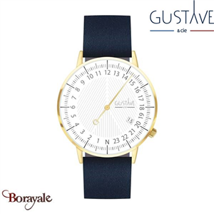 Montre 24H André, GUSTAVE & cie Or, cadran Blanc Bracelet Cuir Bleu