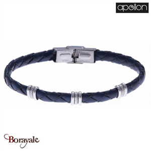 Bracelet Acier et cuir tressé italien bleu, Collection: homme APOLLON
