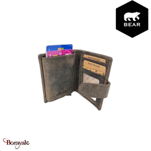 Porte carte Bear Design en Cuir de vachette brut