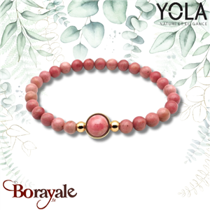 Bracelet billes rhodonite et cabochon acier doré et rhodonite, Collection: Caboc