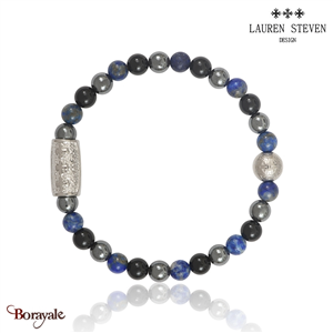 Bracelet Prosperite Lauren Steven Hematite Perles de 6 mm Taille M 19,5 cm