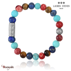 Bracelet Prosperite Lauren Steven Agate Noire Perles de 08 mm Taille L 20,5 cm