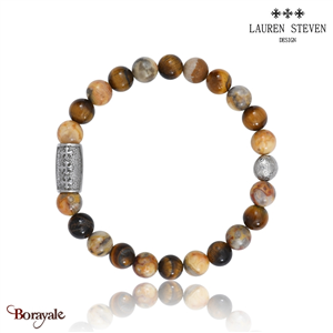 Bracelet Lauren Steven Prospérité Œil De Tigre et Jaspe Gravure LSB08M148