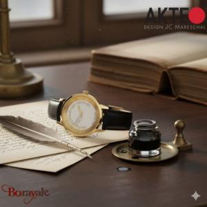 Montre AKTEO Art - Lettres Ecrivain 38 mm dorée ronde ALe15