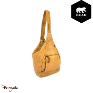 Sac à dos Bear Design en Cuir de vachette lavé Tabac