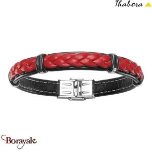 Bracelet THABORA homme cuir tressé et acier Cuir de bovin