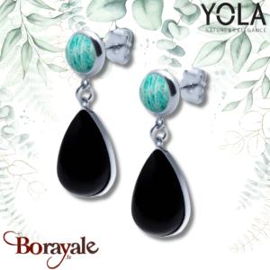 Boucles d'oreilles Amazonite et onyx, Collection: Goutte YOLA