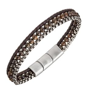 Bracelet All Blacks bijoux Homme acier, pierre et cuir 682394