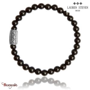 Bracelet Perles Lauren Steven Agate Noire Perles de 6 mm Taille L 20,5 cm