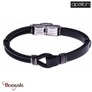 Bracelet Acier et cuir noir italien, Collection: homme APOLLON