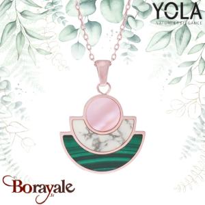 Collier Nacre rose Howlite et malachite Collection Art déco YOLA NATURE