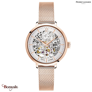 Montre PIERRE LANNIER Collection AUTOMATIQUE doré rose milanais Femme