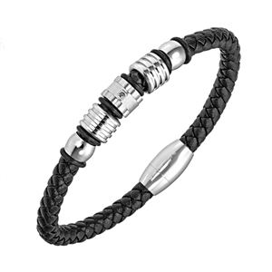 Bracelet All Blacks bijoux Homme acier et cuir 682323