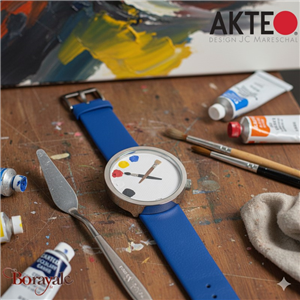 Montre AKTEO Art - Peinture 5 taches 48 mm argent ronde APe13