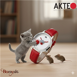 Montre AKTEO Nature Chaton 38 mm argent ronde UNa17