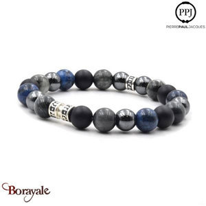 Onyx, Hématite, Faucon, Deep blue: Bracelet Pierres fines 8 mm PPJ Taille XL