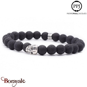 Pierre de lave: Bracelet Skull Pierres fines 8 mm PPJ Taille XL