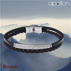 Bracelet Acier et cuir noir italien, Collection: homme APOLLON